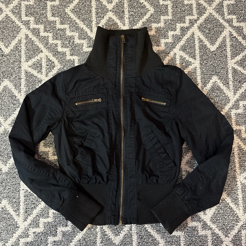 cropped Black zip up bomber Jacket